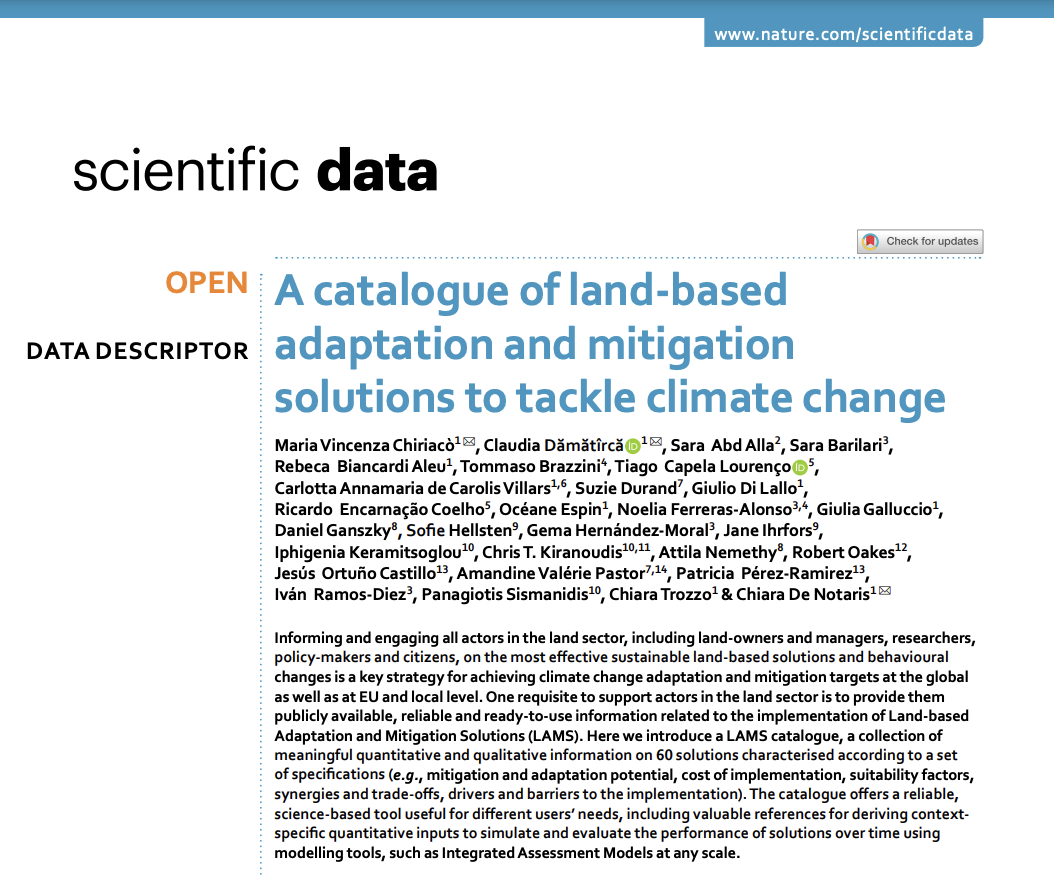 Article de recherche sur le catalogue de solutions d'adaptation et d'atténuation basées sur l'utilisation des terres